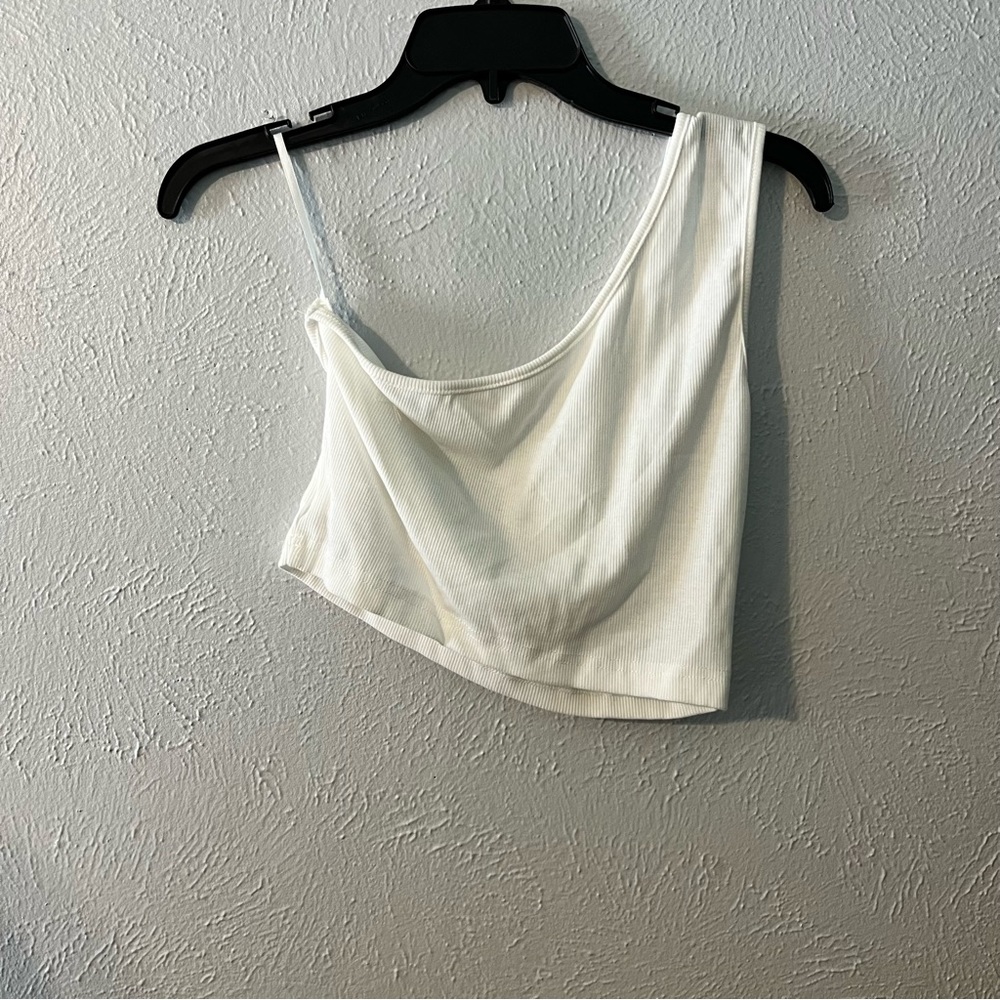 SHEIN White and Purple One-shoulder Crop Tops